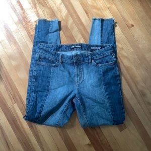 Two toned fringe bottomed straight leg jeans